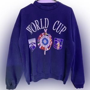 Vintage World Cup USA Vail Skiing Navy Blue Crewneck Sweater Size